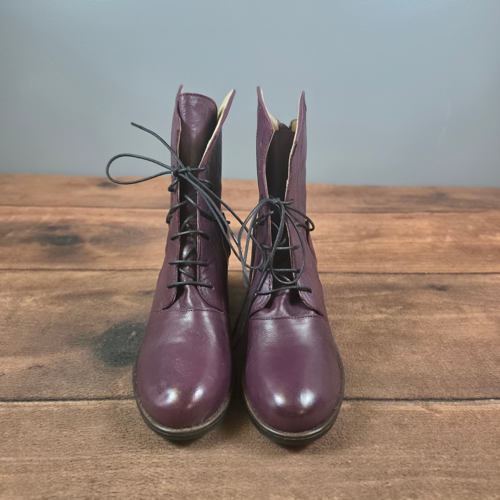 Casta Leather Ankle Boots Womens 39 Purple Good Lace Up Zip Portugal Block Heel